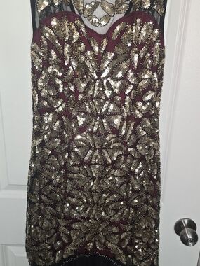 Gold Sequin Burgundy Party Dress